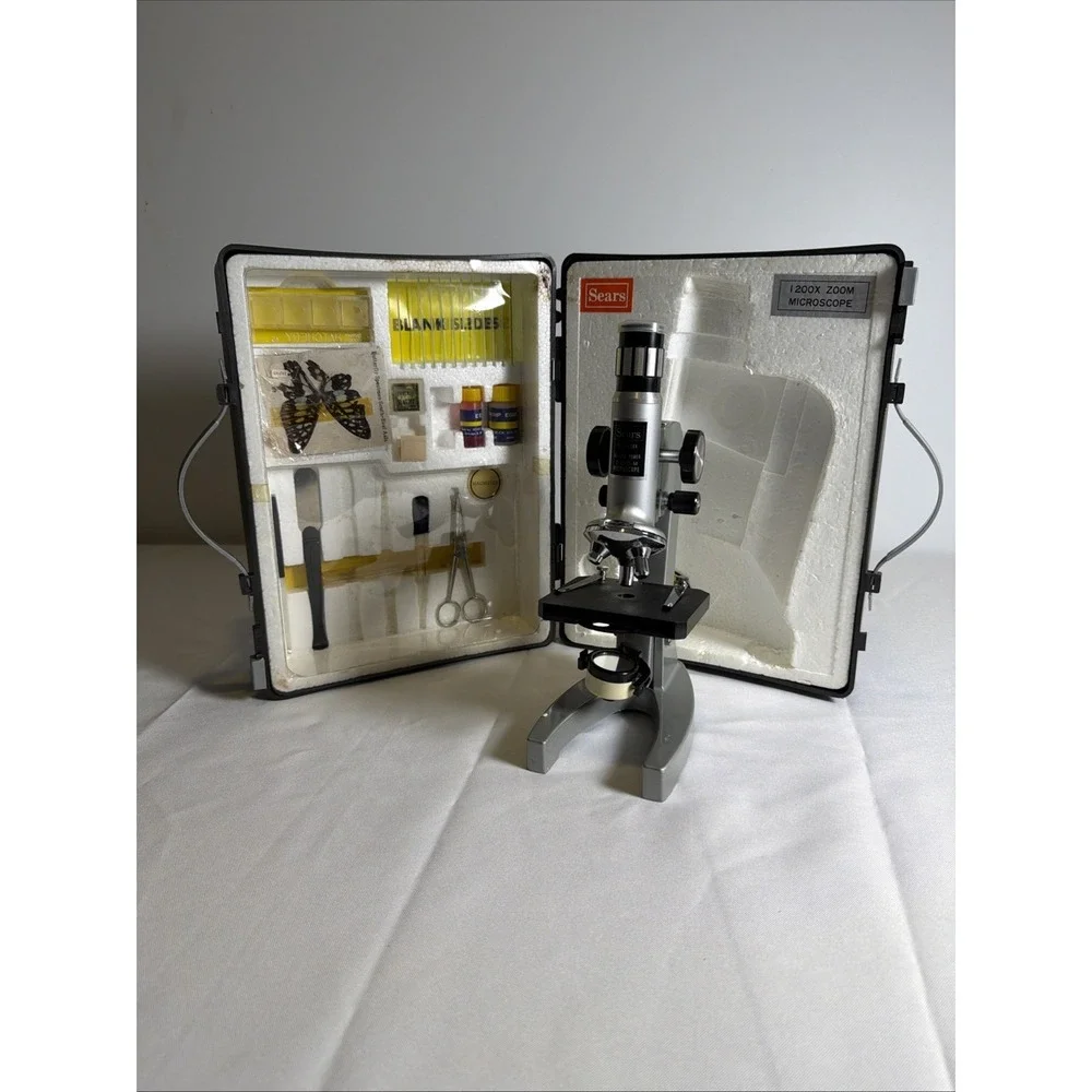 Vintage Sears 40-1200X Power Zoom Microscope Set w/ Box And Accessories